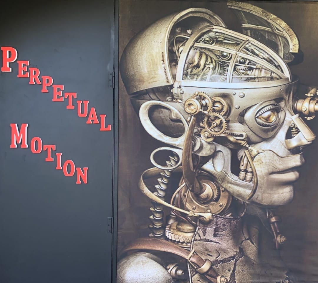 Perpetual Motion Escape Room entrance showing Robot Head