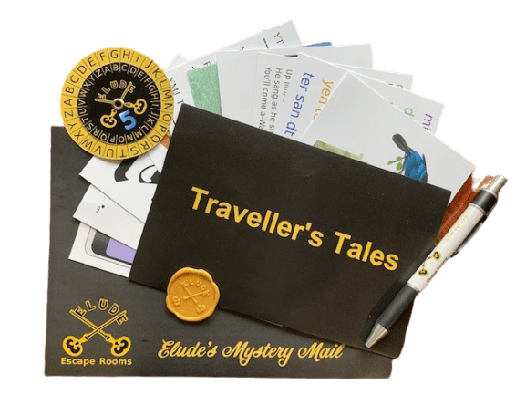 Traveller's Tales Mystery Mail escape room puzzles in an envelope.