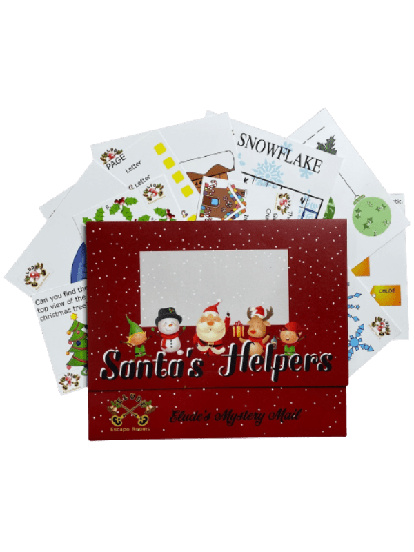 Santa's Helpers Mystery Mail escape room puzzles in an envelope.